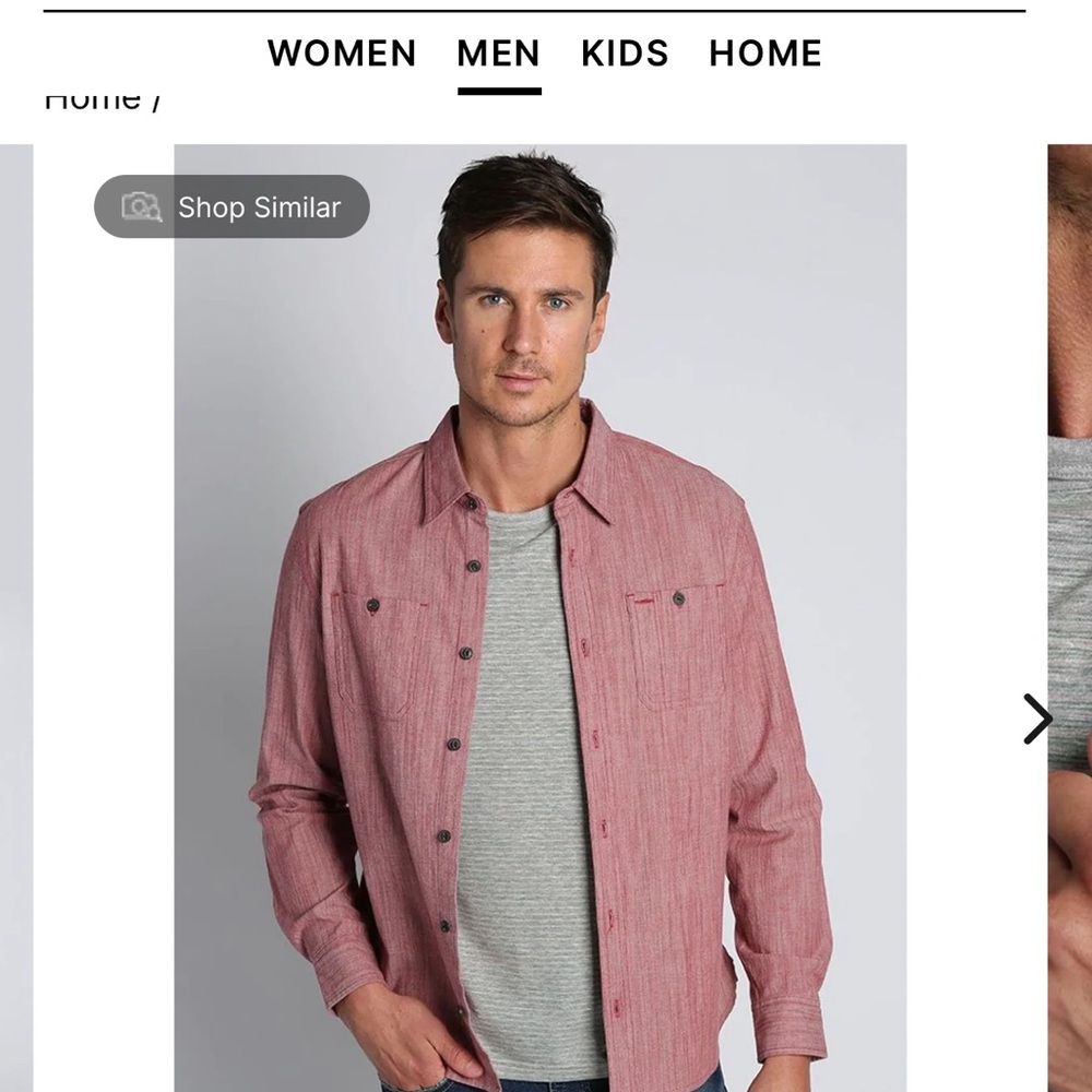 Jachs NY Red L Stretch Slub Chambray Shirt